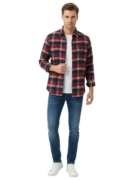 Image for Men's Plaid Dress Shirt,Bergundy