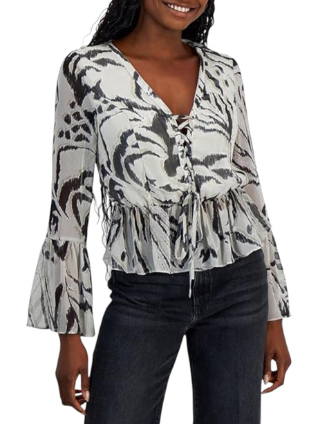 Image for Women's Printed Sheer Top,Grey
