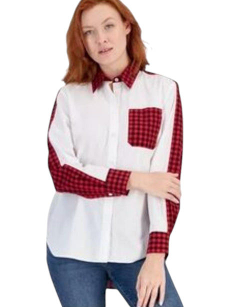 Image for Women's Back Plaid Chemise,White/Red