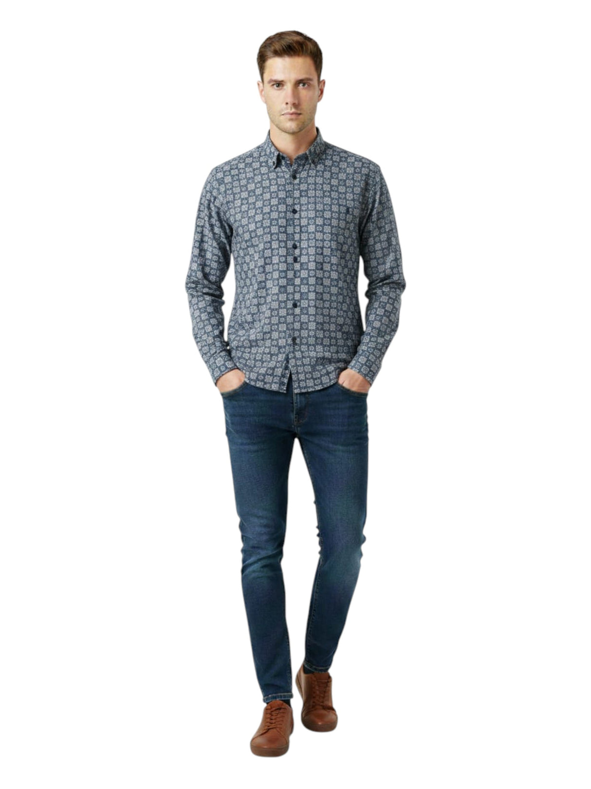 Image for Men's Graphic Dress Shirt,Blue