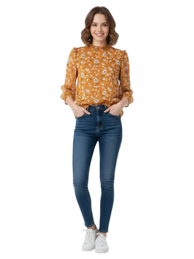 Image for Women's Floral Printed Top,Light Orange
