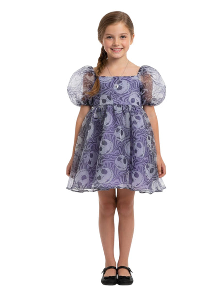 Image for Kids Girl's Mesh Halloween Printed Ruffled Dress,Purple
