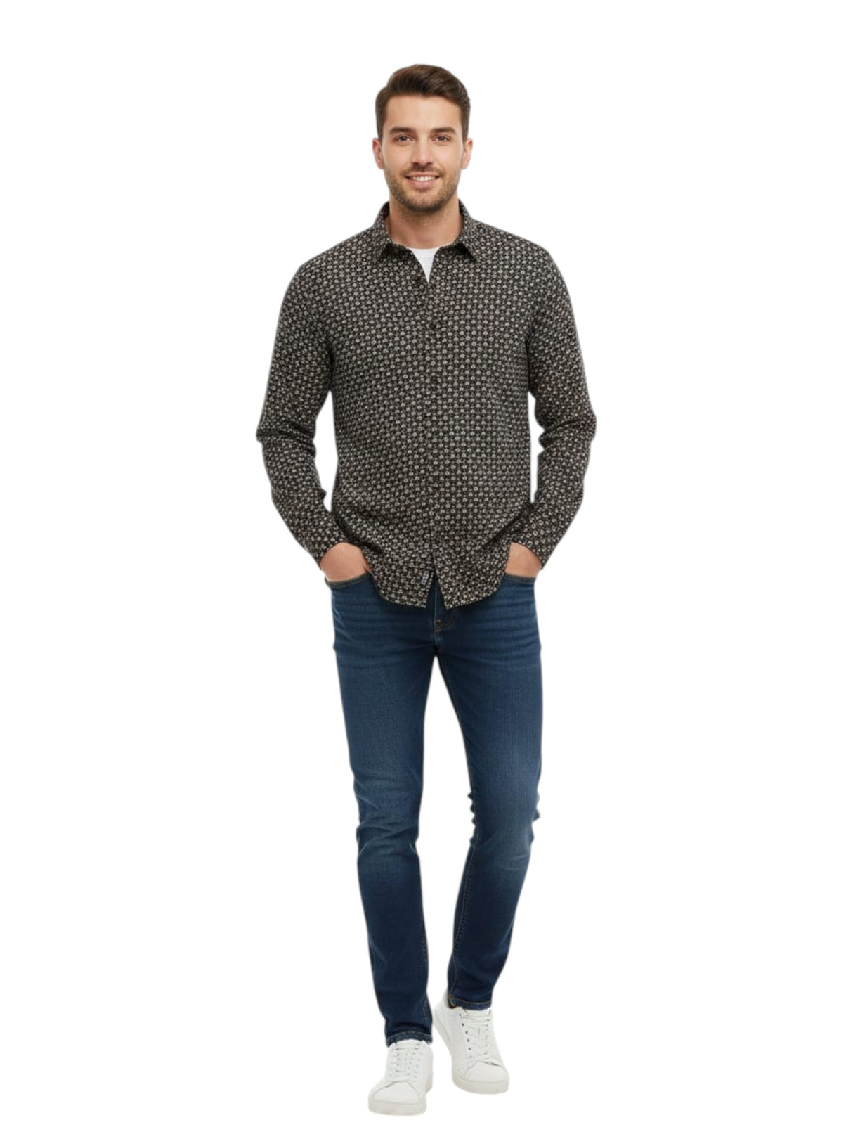 Image for Men's Printed Dress Shirt,Navy