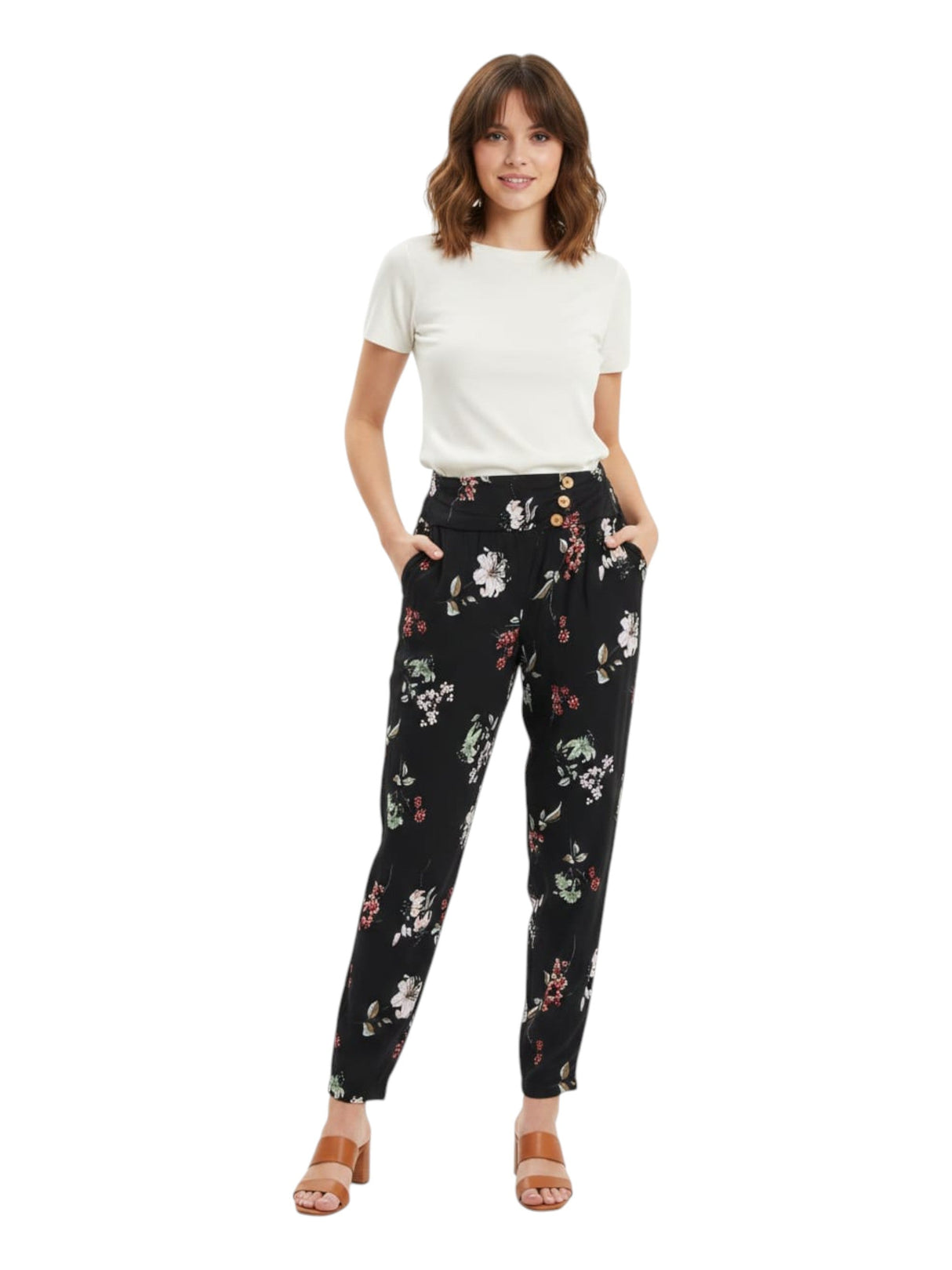 Image for Women's Floral Printed Pant,Black