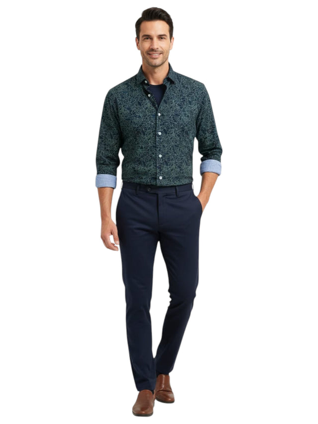 Image for Men's Printed Dress Shirt,Navy/Green