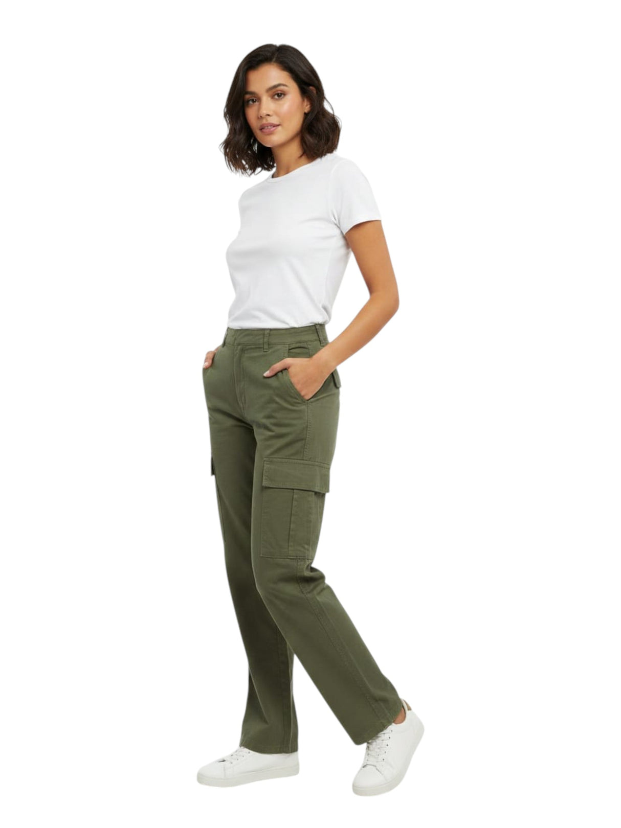 Image for Women's Plain Solid Cargo pant,Olive