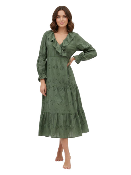 Image for Women's Floral Embroidered Dress,Olive
