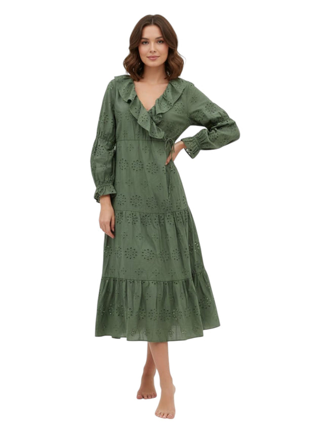 Image for Women's Floral Embroidered Dress,Olive