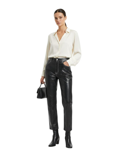 Image for Women's Plain  Leather Pant,Black