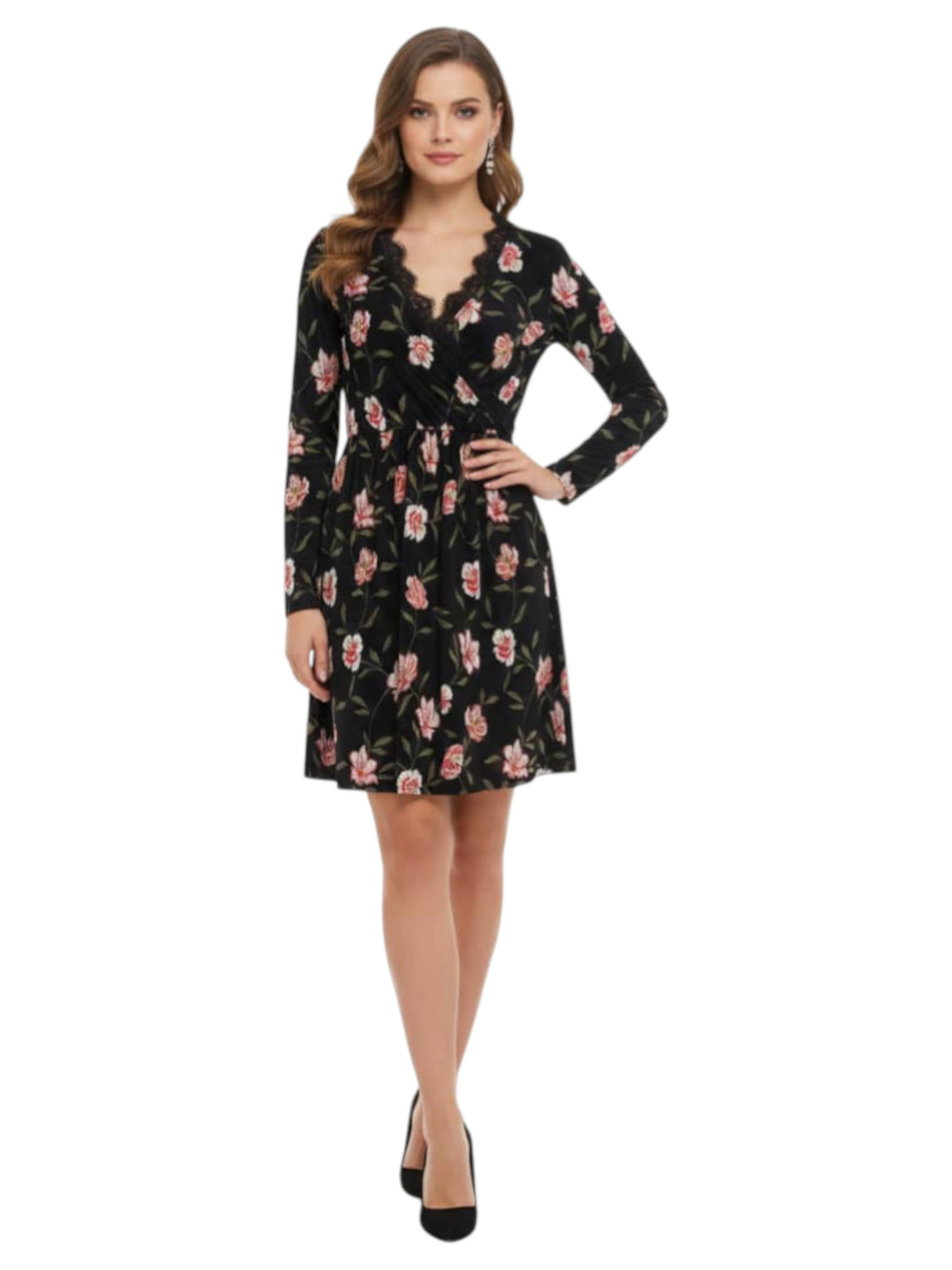 Image for Women's Floral Printed Dress,Black