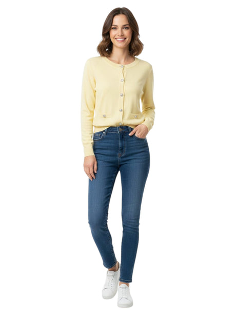 Image for Women's Plain Solid Cardigan,Yellow