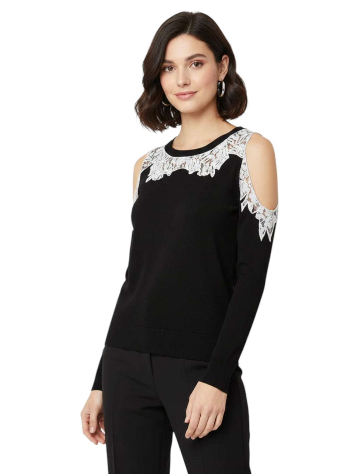 Image for Women's Floral Lace Printed Top,Black