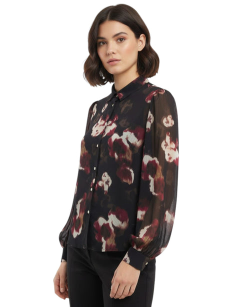 Image for Women's Floral Printed Chemise,Black