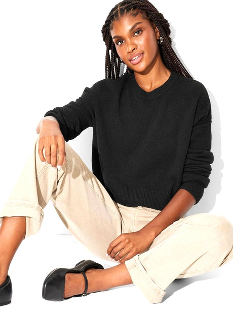 Image for Women's Plain Solid Sweaters,Black