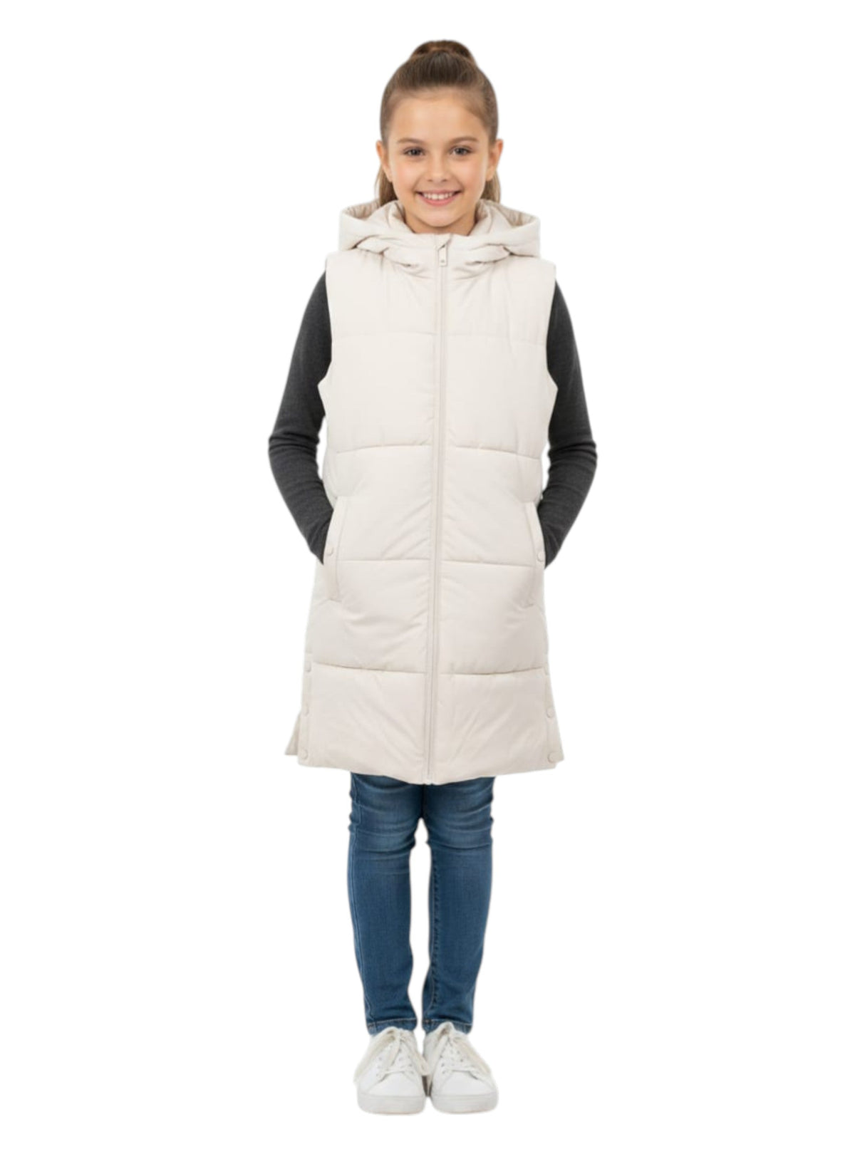 Image for Kids Girl's Quilted Vest,Light Beige