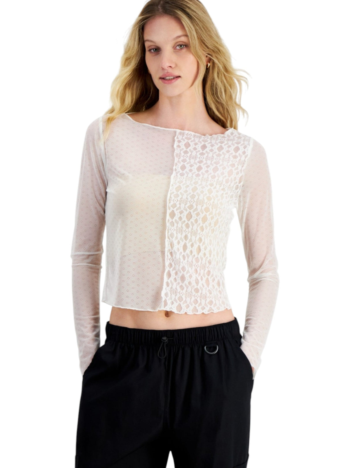 Image for Women's Lace Printed Top,White 