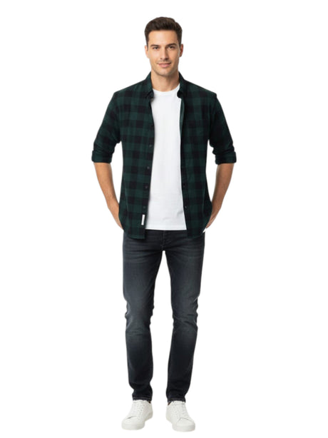 Image for Men's Plaid Dress Shirt,Black/Green 
