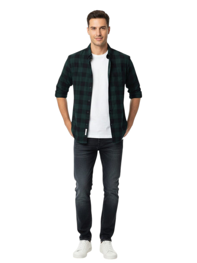 Image for Men's Plaid Dress Shirt,Black/Green 