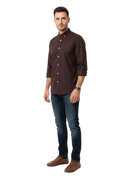 Image for Men's Plain Solid Dress Shirt,Brown 