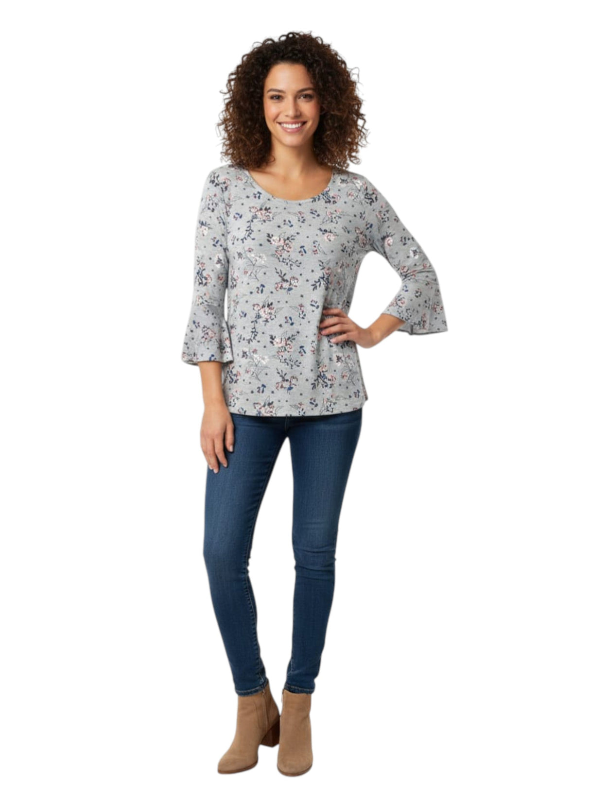 Image for Women's Floral Printed Top,Grey