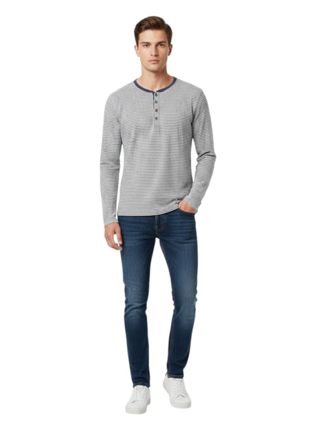 Image for Men's Striped Top,Light Grey/Navy