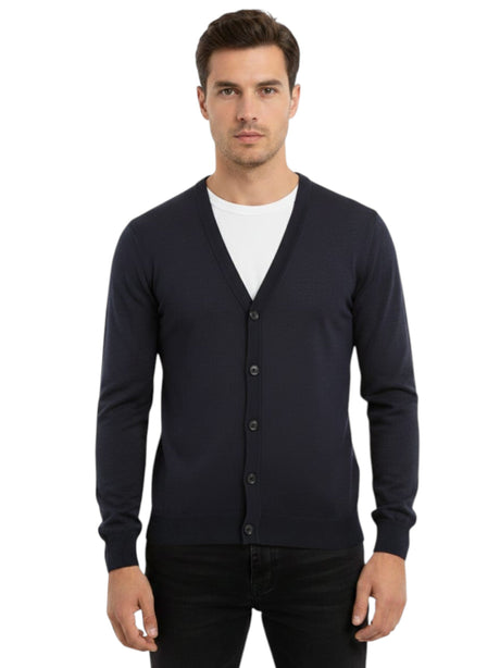 Image for Men's Plain Solid Cardigan,Navy