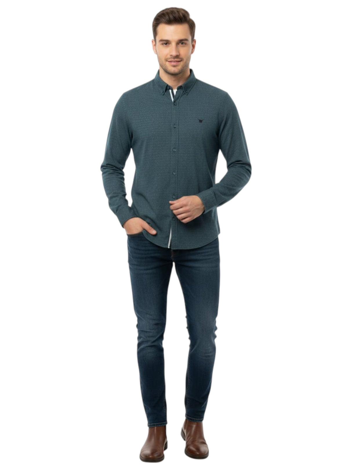 Image for Men's Plain Solid Dress Shirt,Navy
