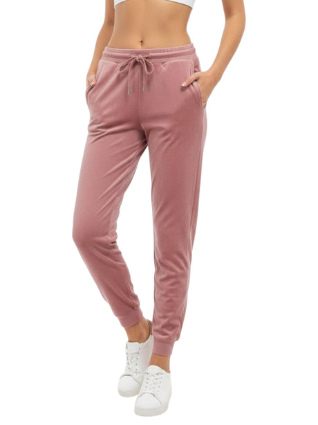 Image for Women's Plain Solid Velvet Pant,Dark Pink