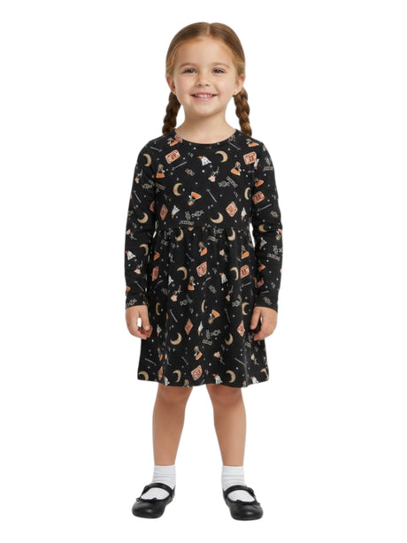 Image for Kids Girl's Printed Dress,Dark Grey