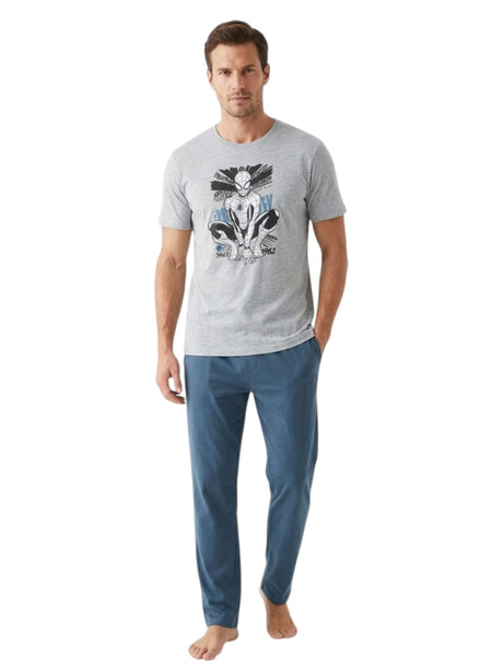 Image for Men's Printed Sleepwear Pajama Set,Navy/Grey