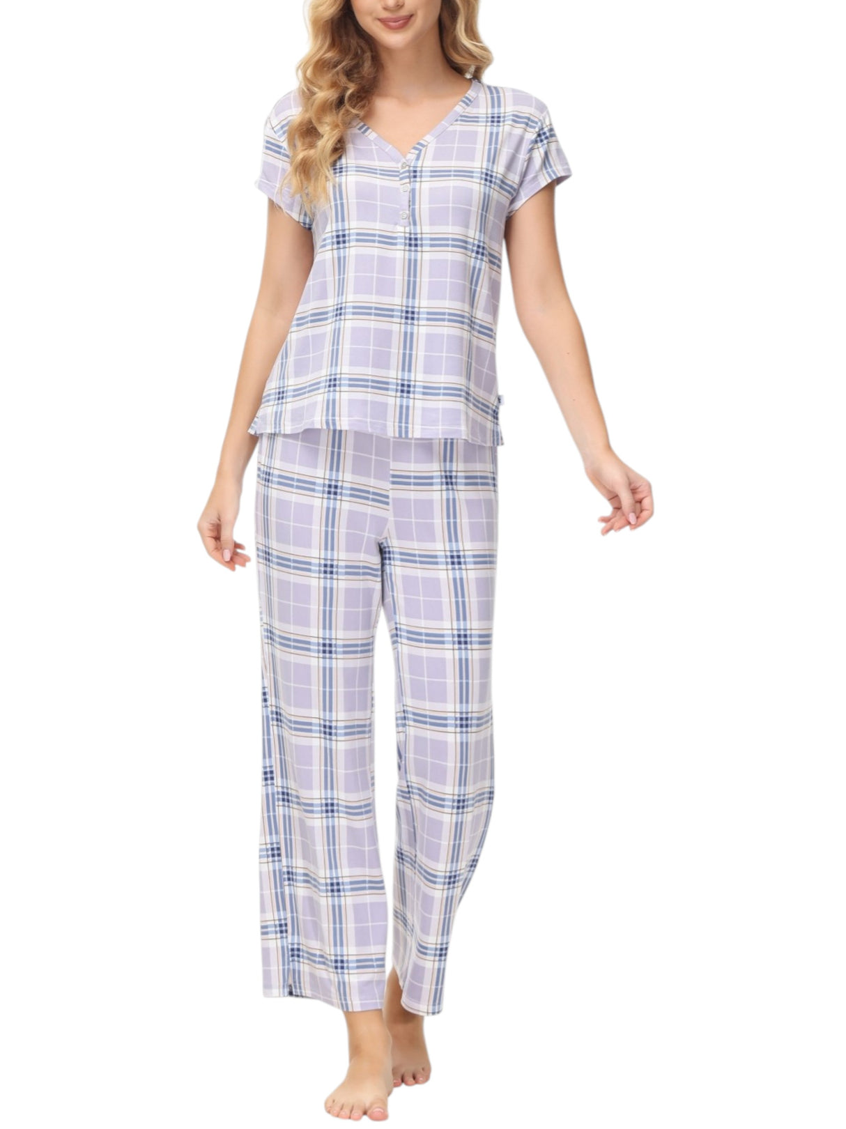 Image for Women's Plaid Sleepwear Pajama Set,Purple