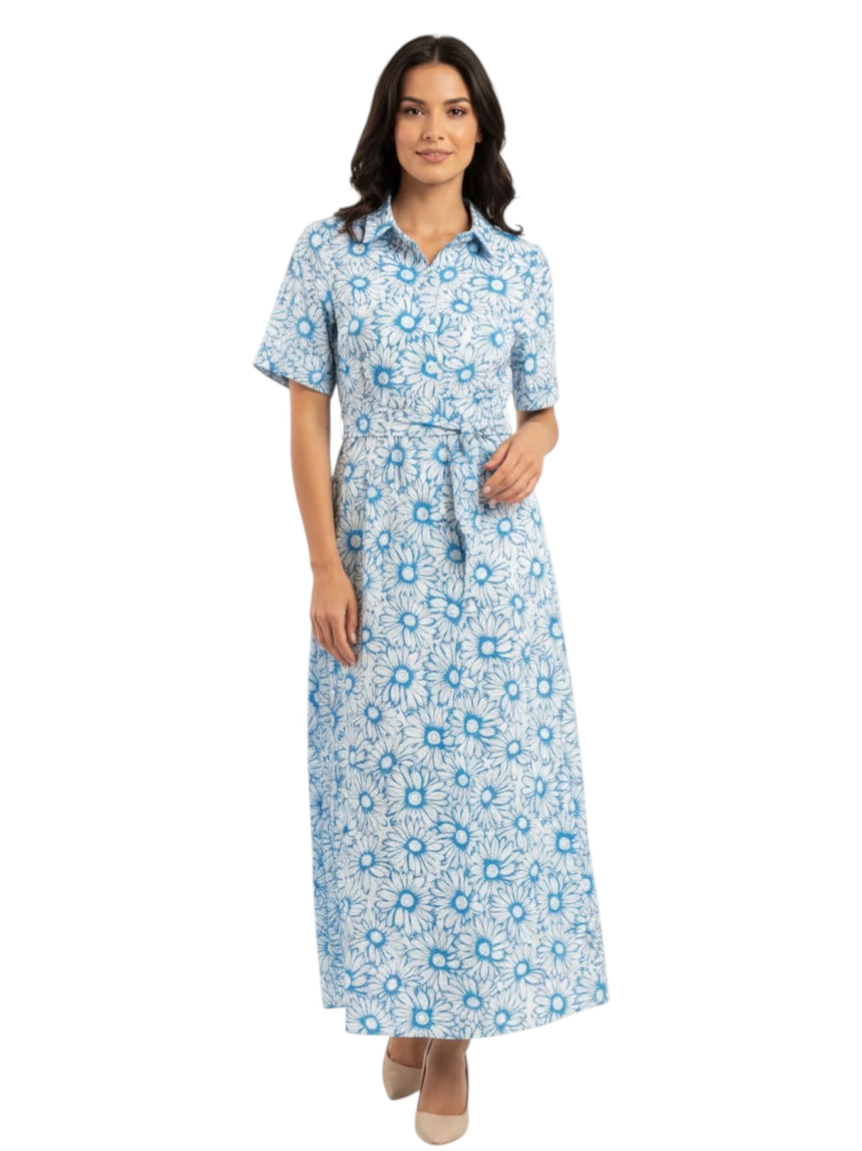 Image for Women's Blue Floral Printed Dress,White