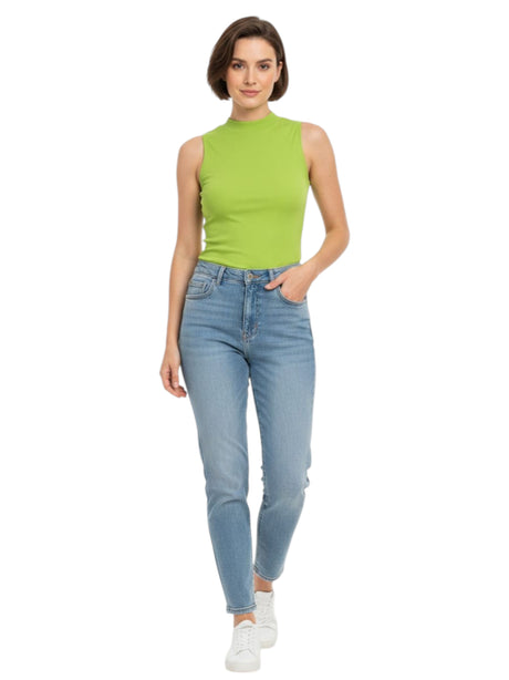 Image for Women's Shiny Textured Sheer Top,Green
