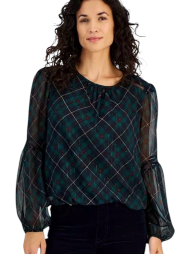 Image for Women's Plaid Top,Dark Green