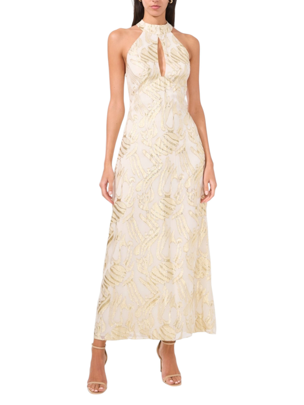 Image for Women's Gold Shiny Ruffled Dress,Light Beige
