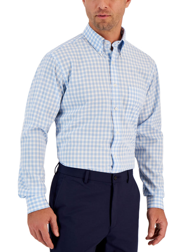 Image for Men's Light Blue Plaid Dress Shirt,White