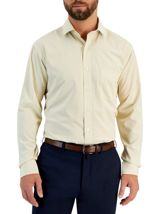 Image for Men's White Striped Dress Shirt,Light Beige