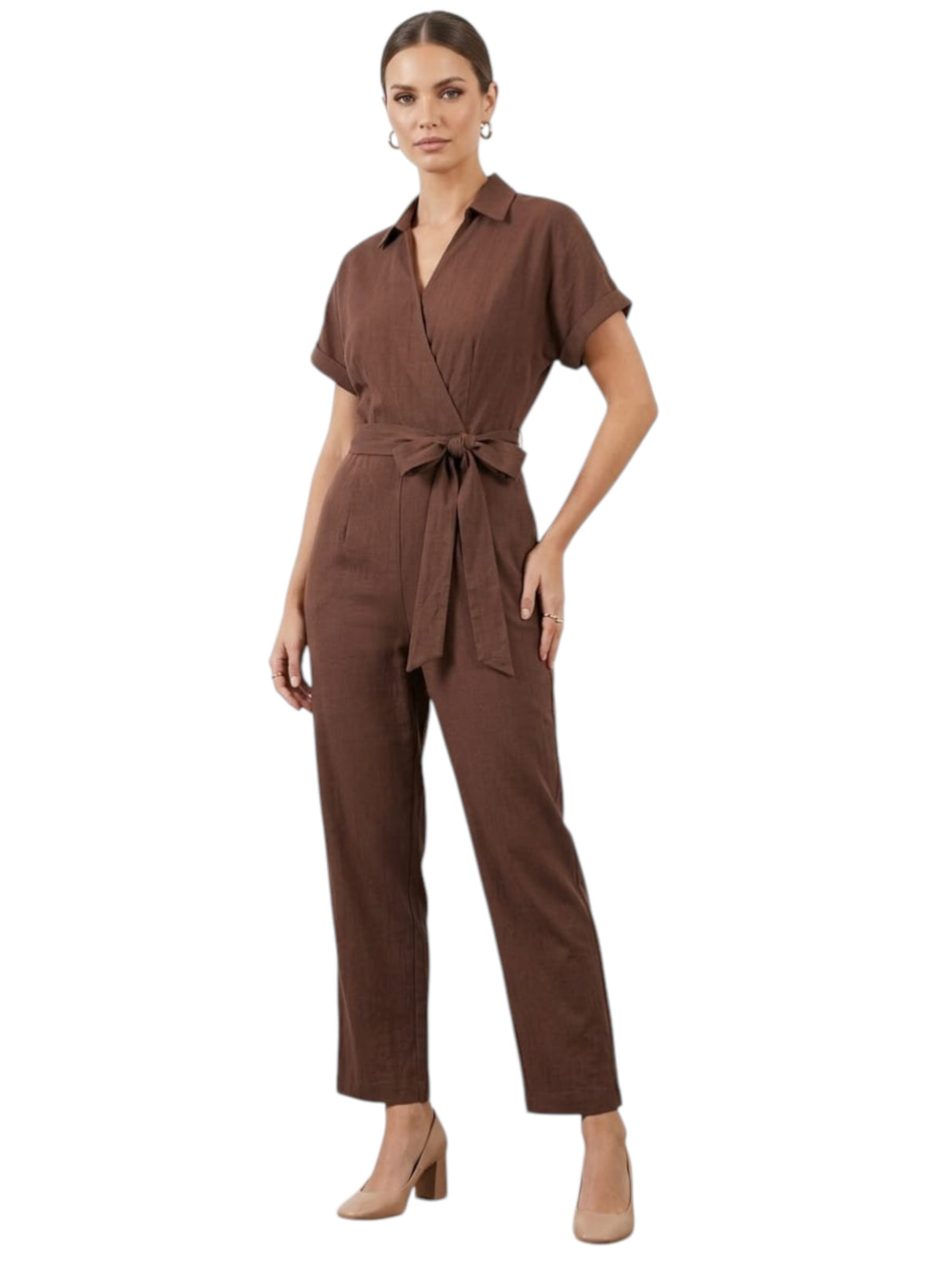 Image for Wome's Textured Wrapped Jumpsuit,Brown