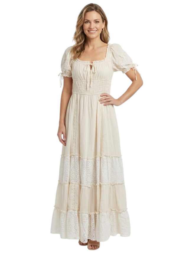 Image for Women's Ruffled Dress,Light Beige