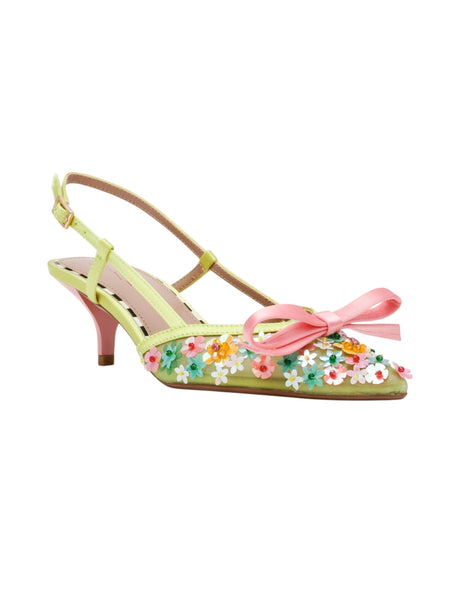 Image for Women's Floral Bow Front Heeled Shoes,Lime
