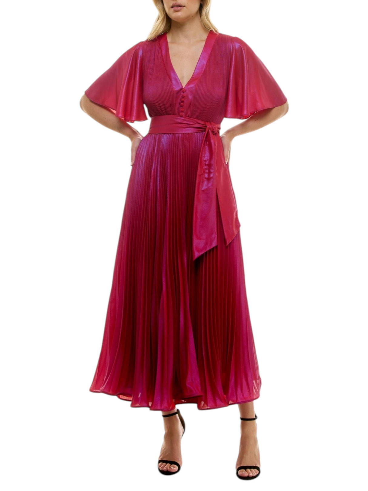 Image for Women's Ruffled Blue Shiny Dress,Red
