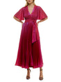 Image for Women's Ruffled Blue Shiny Dress,Red