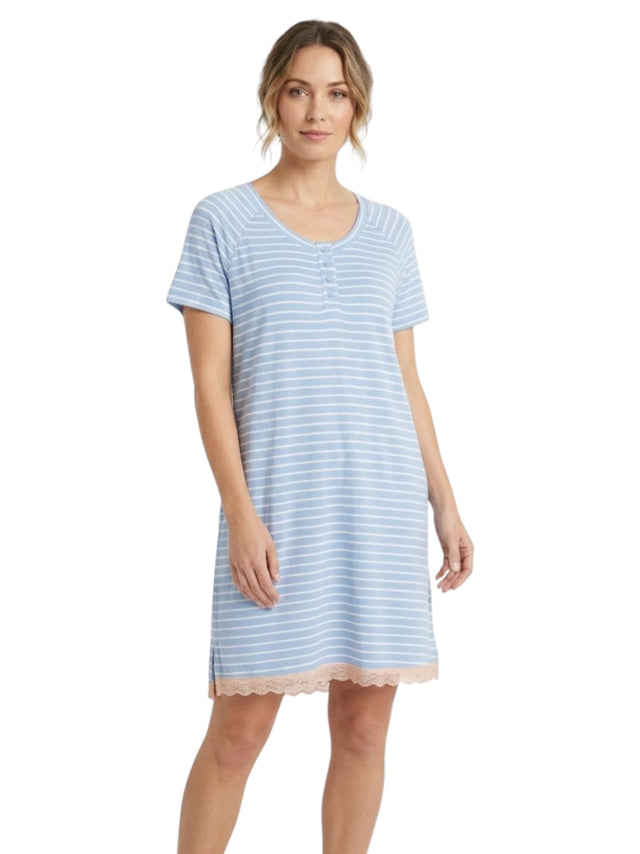 Image for Women's White Striped Sleepwear Robe,Blue