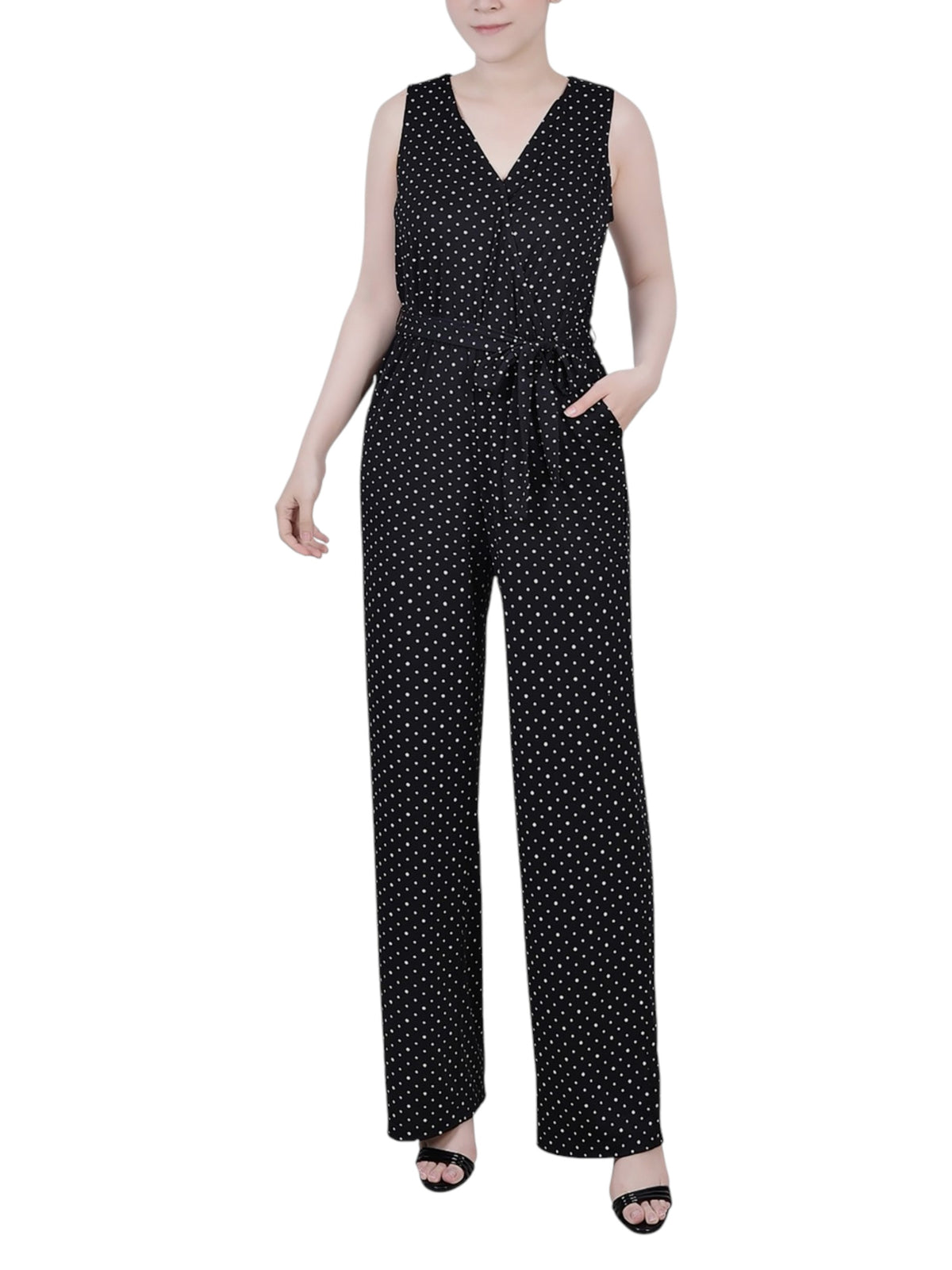 Image for Women's White Dotted Jumpsuit,Black
