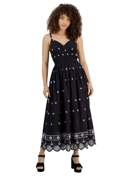 Image for Women's Floral Embroidered Dress,Black