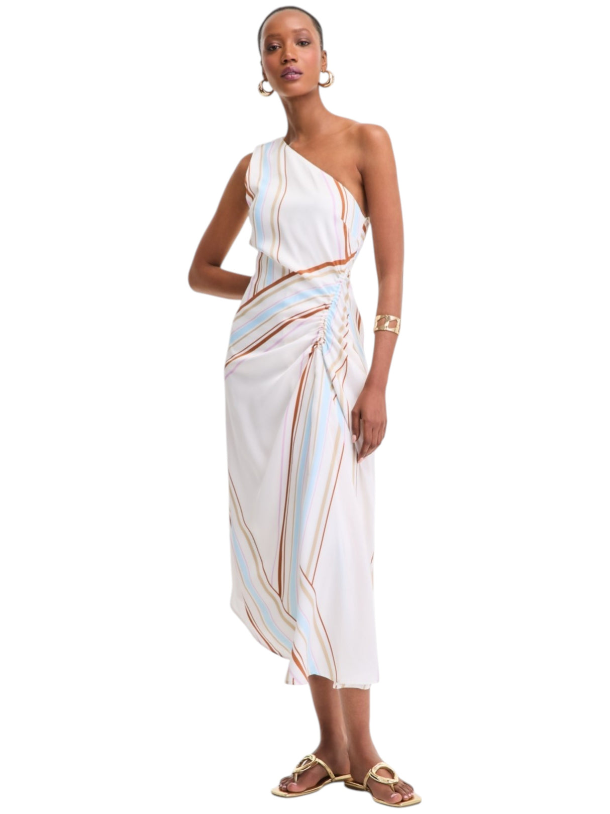 Image for Women's Multi Colored Striped One Off Shoulders Dress,Multi