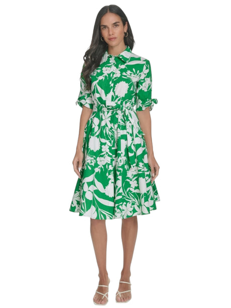 Image for Women's White Printed Dress,Green