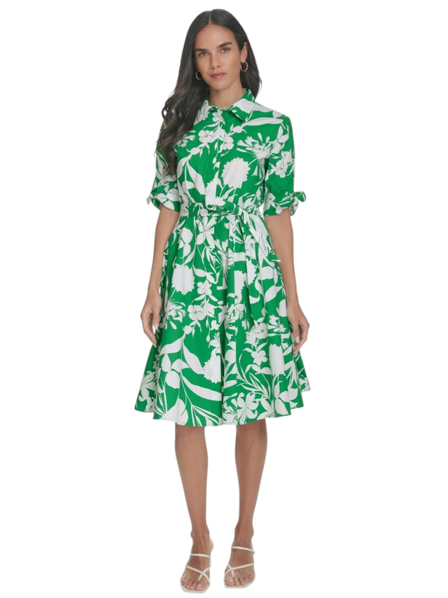 Image for Women's White Printed Dress,Green