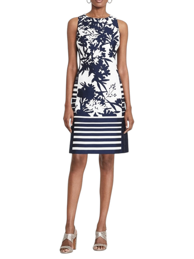 Image for Women's White Printed Dress,Navy