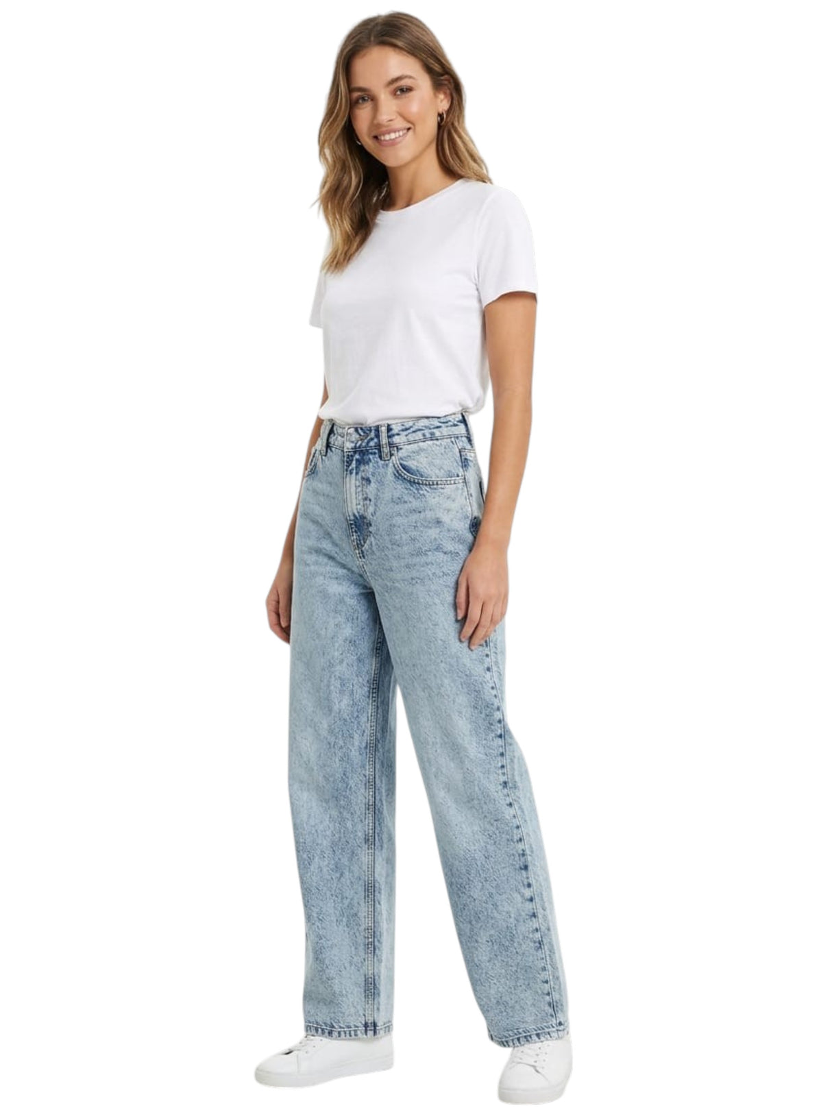 Image for Women's Plain Solid Wide Legs Jeans,Light Blue